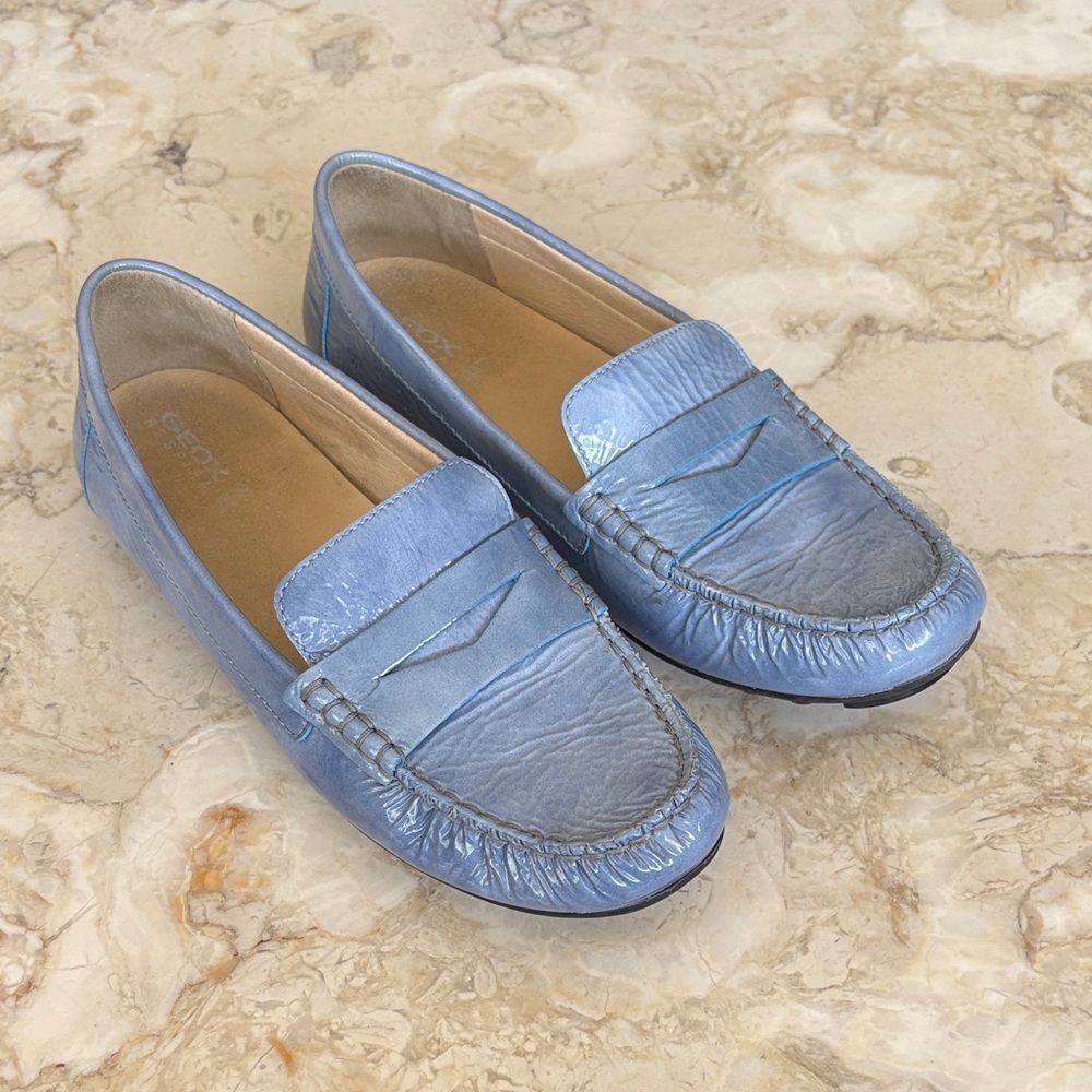 Geox Blue Patent Leather Driving Loafers